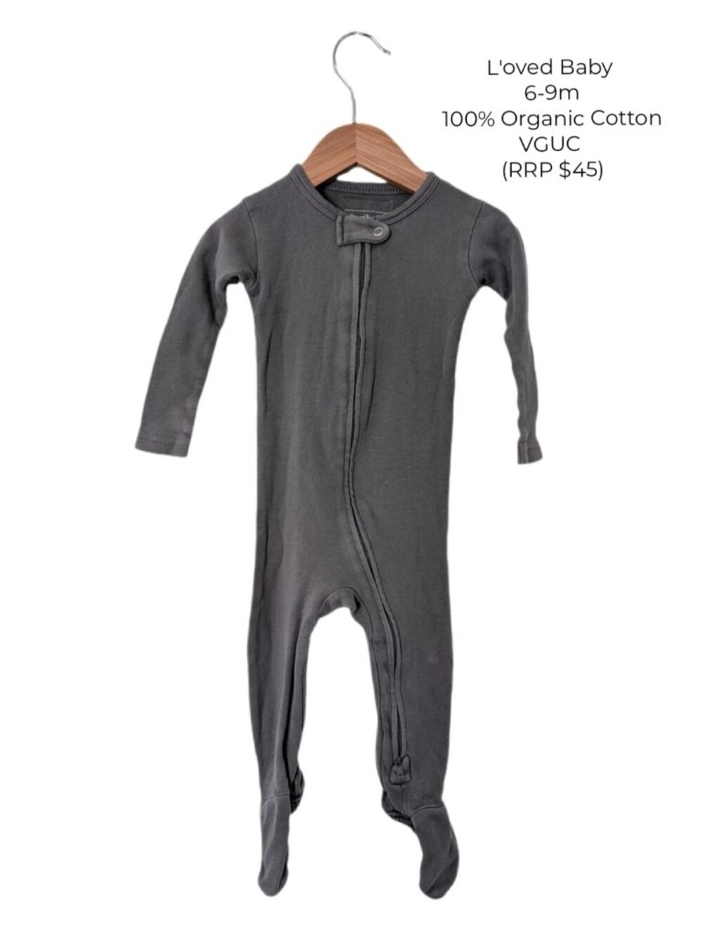 L'oved Baby Grey Footed Sleeper 6-9m Baby clothes